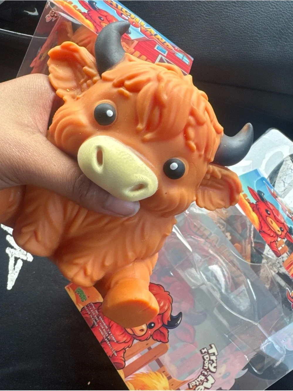 REAL Orange Highland Cow Squeeze Toy - Kids Plush-Style Rubber Figure